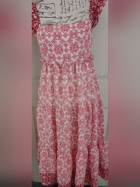 By The River Red and White Printed Tiered Maxi Dress